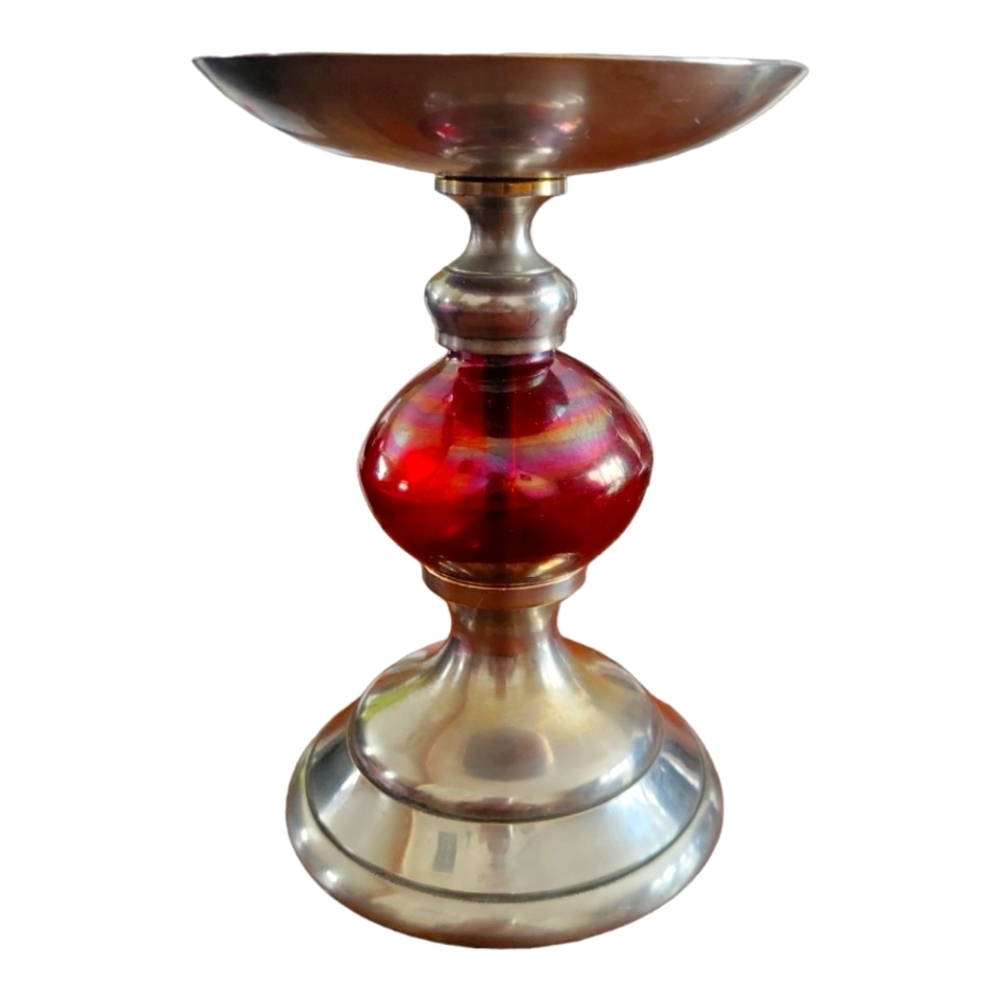 Vtg Silver Red Iridescent Globe Tower Candle Holder Kohl's